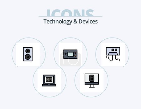 Téléchargez les illustrations : Devices Line Filled Icon Pack 5 Icon Design. start. mobile. technology. app. turntable - en licence libre de droit