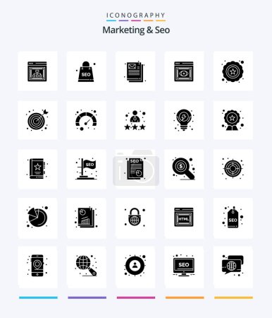 Illustration for Creative Marketing And Seo 25 Glyph Solid Black icon pack  Such As seo. premium. document. web. retina - Royalty Free Image
