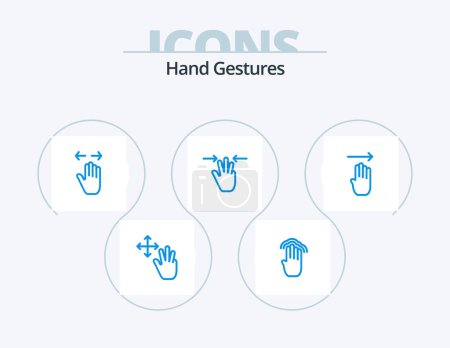 Illustration for Hand Gestures Blue Icon Pack 5 Icon Design. three fingers. hand. multiple tap. gestures. right - Royalty Free Image
