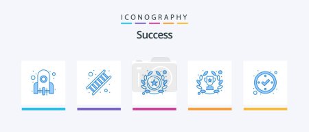Illustration for Sucess Blue 5 Icon Pack Including success. success. reward. laurel wheat. achieve. Creative Icons Design - Royalty Free Image