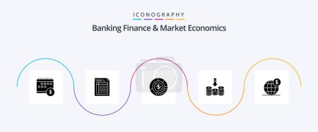 Téléchargez les illustrations : Banking Finance And Market Economics Glyph 5 Icon Pack Including chart. analysis. document. diagram. paper - en licence libre de droit