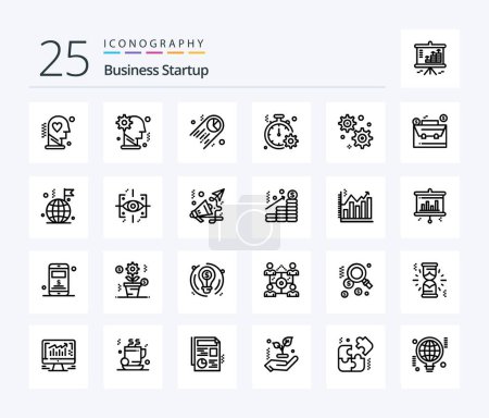 Téléchargez les illustrations : Business Startup 25 Line icon pack including . statistics . gear . pie . - en licence libre de droit