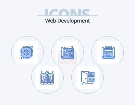 Téléchargez les illustrations : Développement Web Blue Icon Pack 5 Icon Design. dessin. design. réglage. un plan directeur. développement - en licence libre de droit