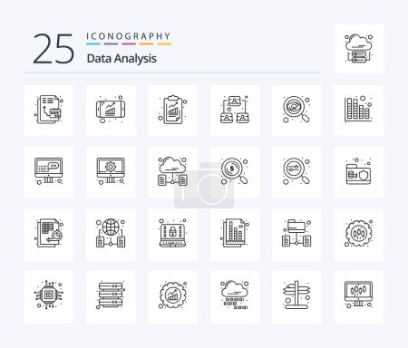 Ilustración de Data Analysis 25 Line icon pack including data. user. analytics. profile. connection - Imagen libre de derechos