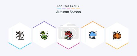 Téléchargez les illustrations : Autumn 25 FilledLine icon pack including autumn. rain. nature. cloud. mushrooms - en licence libre de droit