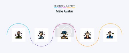 Illustration for Male Avatar Line Filled Flat 5 Icon Pack Including . office. man. man. worker - Royalty Free Image