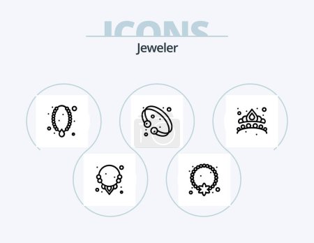 Ilustración de Jewellery Line Icon Pack 5 Icon Design. gold. earring. gem. cap. fashion - Imagen libre de derechos