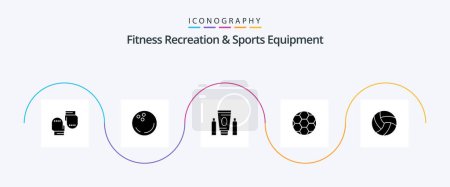 Ilustración de Fitness Recreation And Sports Equipment Glyph 5 Icon Pack Including volley. sport. sport. soccer. ball - Imagen libre de derechos