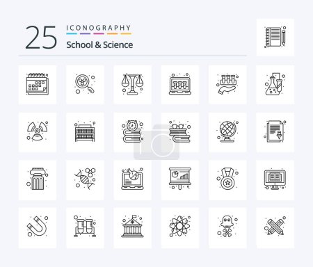 Téléchargez les illustrations : Ensemble d'icônes School And Science 25 Line incluant le laboratoire. tubes. Physique. laboratoire. chimique - en licence libre de droit