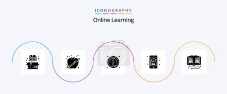 Illustration for Online Learning Glyph 5 Icon Pack Including education. mobile. fitness. learning. information - Royalty Free Image