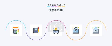 Illustration for High School Flat 5 Icon Pack Including book. search. pen. research. book - Royalty Free Image