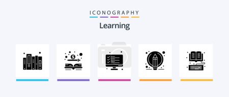 Ilustración de Learning Glyph 5 Icon Pack Including book. pen. checklist. edit. result. Creative Icons Design - Imagen libre de derechos
