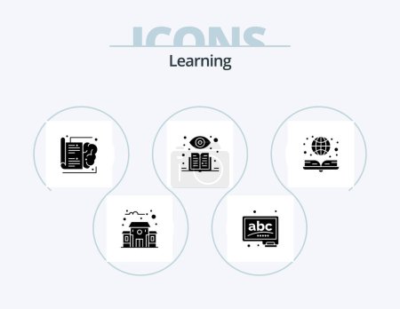 Illustration for Learning Glyph Icon Pack 5 Icon Design. online book. e book. brain. book. supervised - Royalty Free Image