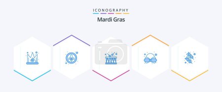 Illustration for Mardi Gras 25 Blue icon pack including feather. feather. drum. tie. bow - Royalty Free Image