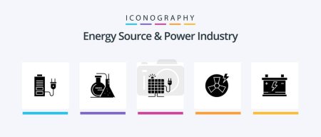Ilustración de Energy Source And Power Industry Glyph 5 Icon Pack Including battery. factory. energy. energy. fan. Creative Icons Design - Imagen libre de derechos