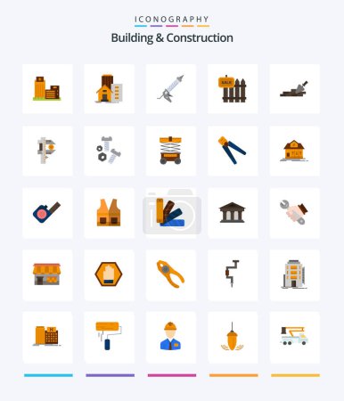 Téléchargez les illustrations : Creative Building And Construction 25 Flat icon pack  Such As mason. house. construction. garden. realty - en licence libre de droit