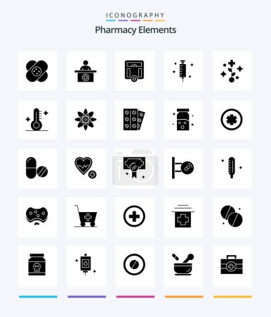 Ilustración de Creative Pharmacy Elements 25 Glyph Solid Black icono pack Tales como hospital.. recepcionista. peso. salud - Imagen libre de derechos