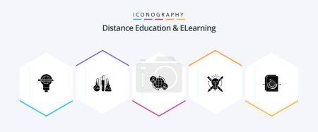 Ilustración de Educación a distancia y aprendizaje electrónico 25 Paquete de iconos de glifos incluyendo enfoque. bombilla. ciencia. éxito. internet - Imagen libre de derechos