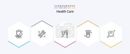 Illustration for Health Care 25 Line icon pack including scale. bottle. test tube. blood - Royalty Free Image