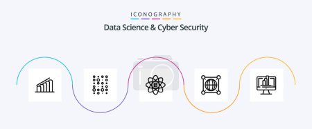 Illustration for Data Science And Cyber Security Line 5 Icon Pack Including monitor. scince. data. world. globe - Royalty Free Image