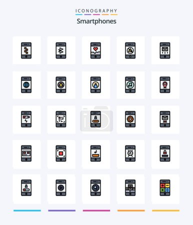 Ilustración de Smartphones creativos Paquete de iconos de 25 líneas como sobres. altavoz. teléfono. mudo. deporte - Imagen libre de derechos