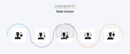 Téléchargez les illustrations : Pack d'icônes Avatar Glyphe 5 Homme incluant le sport. Mon garçon. avatar. avatar. programmeur - en licence libre de droit