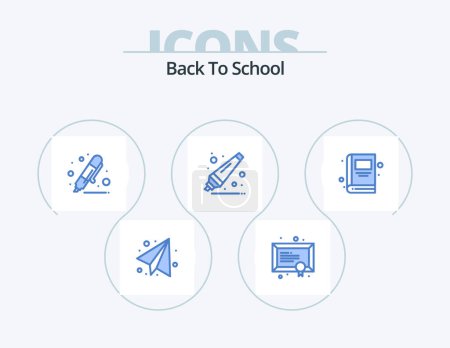 Illustration for Back To School Blue Icon Pack 5 Icon Design. school. book. drawing. remover. back to school - Royalty Free Image