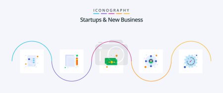 Téléchargez les illustrations : Startups And New Business Flat 5 Icon Pack Including business. production. banknote. modern. business - en licence libre de droit