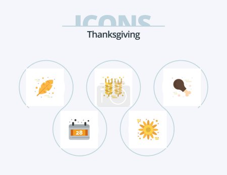 Téléchargez les illustrations : Thanksgiving Flat Icon Pack 5 Icon Design. . thanksgiving. thanksgiving. poultry. wheat - en licence libre de droit