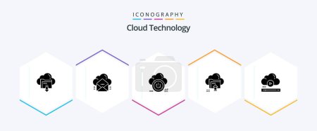 Illustration for Cloud Technology 25 Glyph icon pack including up. upload. data. off. down - Royalty Free Image