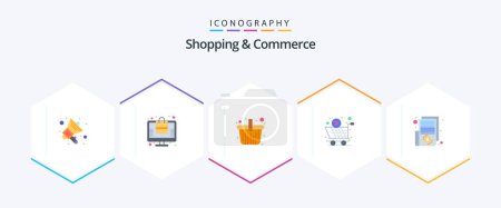 Illustration for Shopping And Commerce 25 Flat icon pack including money. bill. hamper. cross cancel. global logistic - Royalty Free Image