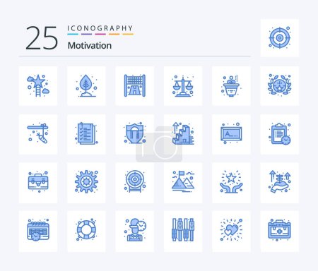 Téléchargez les illustrations : Motivation 25 Blue Color icon pack including growth. level. leaf. equality. balance - en licence libre de droit
