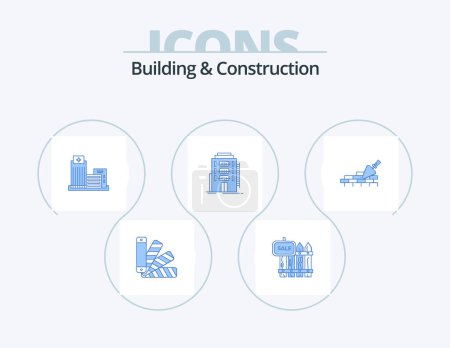 Illustration for Building And Construction Blue Icon Pack 5 Icon Design. dormitory. building. garden. office. real - Royalty Free Image