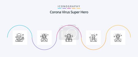 Ilustración de Corona Virus Super Hero Line 5 Icon Pack Incluyendo la fuerza. salud. Mujer. doctor. militar - Imagen libre de derechos