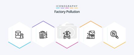 Ilustración de Paquete de iconos de Factory Pollution 25 Line que incluye investigación. fábrica. contaminación. contaminación. órgano - Imagen libre de derechos