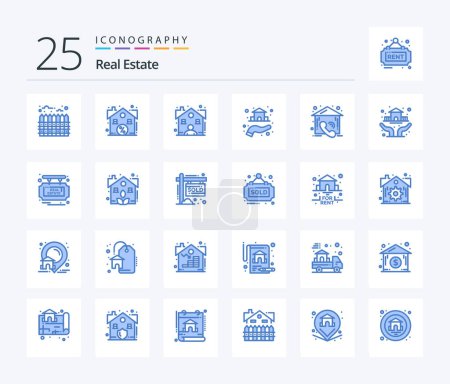 Ilustración de Paquete de iconos de Real Estate 25 Blue Color incluyendo contacto. La mano. corredor. propiedad. patrimonio - Imagen libre de derechos