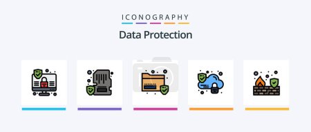 Téléchargez les illustrations : Data Protection Line Filled 5 Icon Pack Including locked. wifi. compliance. security. privacy. Creative Icons Design - en licence libre de droit