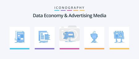 Téléchargez les illustrations : Data Economy And Advertising Media Blue 5 Icon Pack Including cup. award. reports. mail. marketing. Creative Icons Design - en licence libre de droit