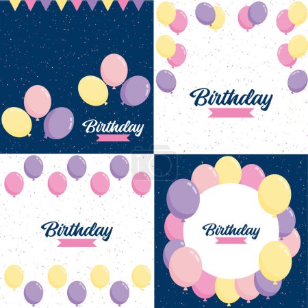 Illustration for Happy Birthday written in colorful. handwritten script with confetti and streamers in the background - Royalty Free Image