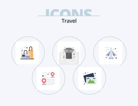 Ilustración de Travel Flat Icon Pack 5 Icon Design. plane. airplane. bag. greek. cultural - Imagen libre de derechos