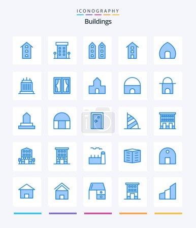 Téléchargez les illustrations : Bâtiments Créatifs 25 Pack icône bleue tels que les meubles. bâtiments. bâtiment historique. Réel. repères - en licence libre de droit