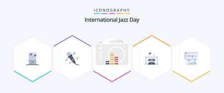 Illustration for International Jazz Day 25 Flat icon pack including video. music. player. multimedia. tape - Royalty Free Image