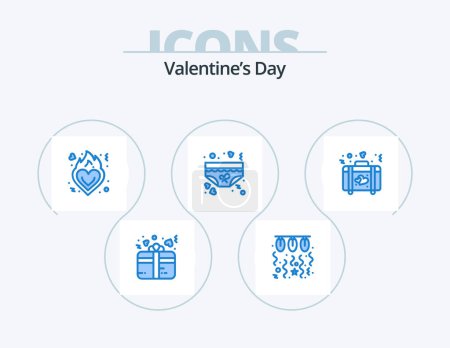 Illustration for Valentines Day Blue Icon Pack 5 Icon Design. romance. underpants. string. love. romance - Royalty Free Image