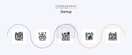 Ilustración de Startup Line 5 Icon Pack Including coding. income. business employee. growth. profit - Imagen libre de derechos