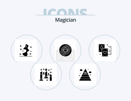 Ilustración de Magician Glyph Icon Pack 5 Icon Design. entretenimiento. Estrella. magia. pentáculo. círculo - Imagen libre de derechos