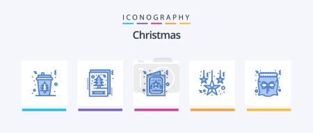 Téléchargez les illustrations : Pack de 5 icônes bleu Noël inclus. cadeau. Noël. noël. Sac. Icônes créatives Design - en licence libre de droit