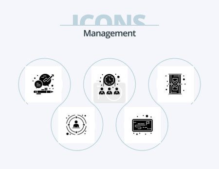 Ilustración de Management Glyph Icon Pack 5 Icon Design. clock. team. business. people. office - Imagen libre de derechos
