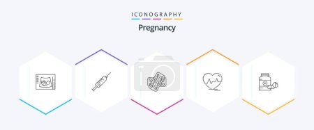Illustration for Pregnancy 25 Line icon pack including heartbeat. ecg. needle. patient. drugs - Royalty Free Image