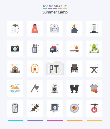 Illustration for Creative Summer Camp 25 Flat icon pack  Such As travel. lantern. location. picnic. gas - Royalty Free Image