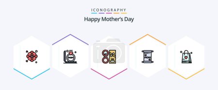 Téléchargez les illustrations : Happy Mothers Day 25 FilledLine icon pack including love. shopping bag. beauty. mother. card - en licence libre de droit
